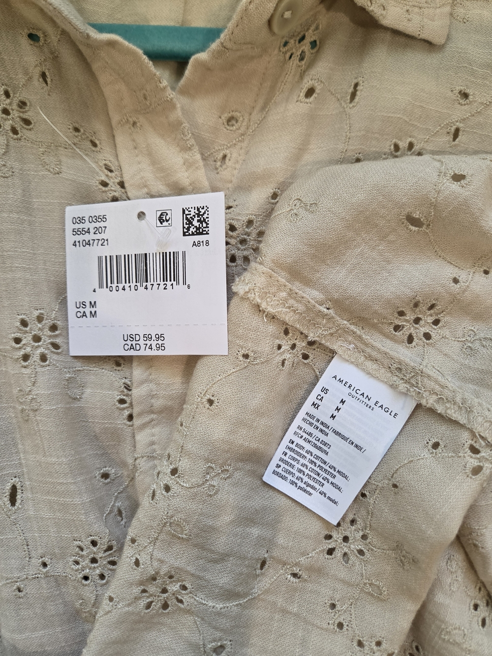 American Eagle Outfitters Cream Eyelet Button-Up Shirt - Picture 4 of 6